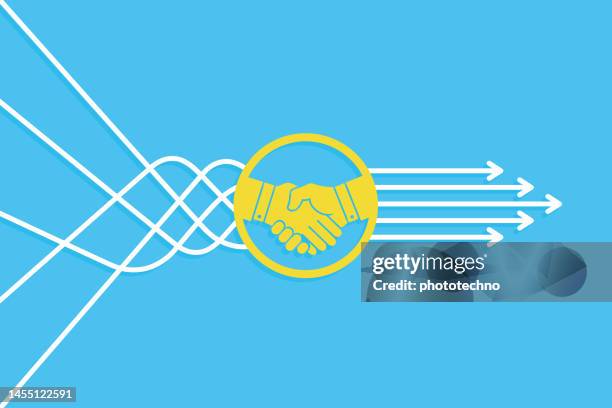 solution concept with handshake on blue background - computer solid background stock illustrations