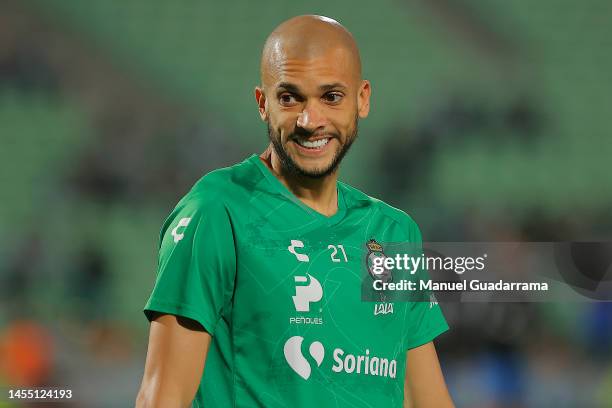 Matheus Doria of Santos looks on during the 1st round match between Santos Laguna and Tigres UANL as part of the Torneo Clausura 2023 Liga MX at...