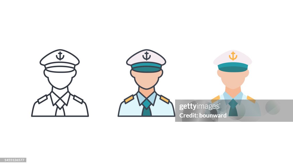 Ship Captain Icon Set. Editable Stroke.