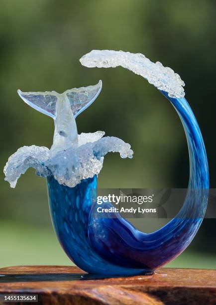 The trophy is seen after the final round of the Sentry Tournament of Champions at Plantation Course at Kapalua Golf Club on January 08, 2023 in...