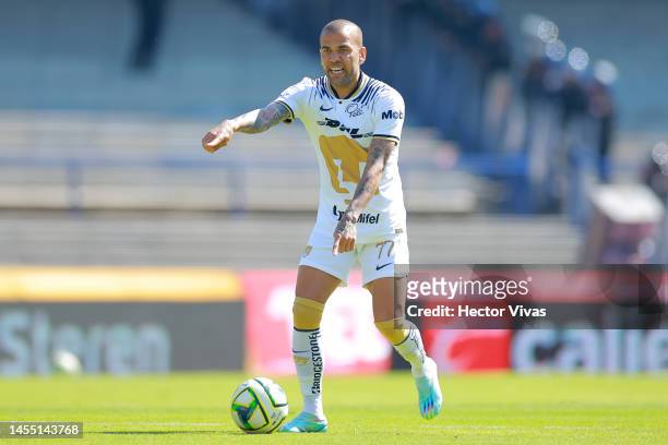 Dani Alves of Pumas UNAM runs with the ball during the 1st round match between Pumas UNAM and FC Juarez as part of the Torneo Clausura 2023 Liga MX...