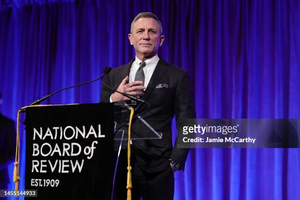 Daniel Craig speaks onstage during the National Board Of Review 2023 Awards Gala at Cipriani 42nd Street on January 08, 2023 in New York City.