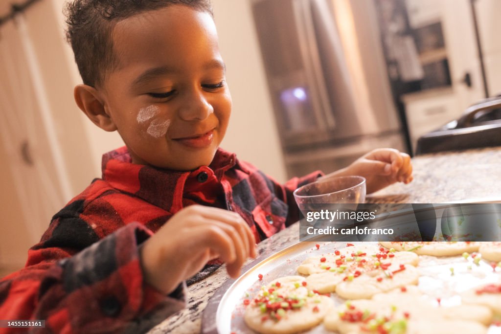 Four Year Old Making Holiday Cookies - Christmas - African American Black