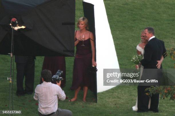 Charlize Theron is seen at the wedding of her mother, Gerda Jacoba Aletta Maritz in Malibu on October 09, 2005 in Los Angeles, California.