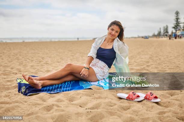 Emma Raducanu of Great Britain poses at Elwood Beach ahead of the... News Photo - Getty Images
