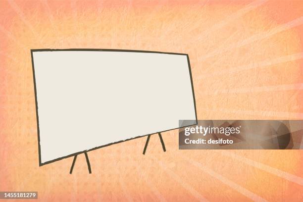 light pastel peach or beige colored scratched grunge textured effect half tone pattern wall with sunburst in background and one big white colour horizontal rectangular vanity mirror shape as an easel on tripod or stand in the rays with copy space for text - mirror frame stock illustrations