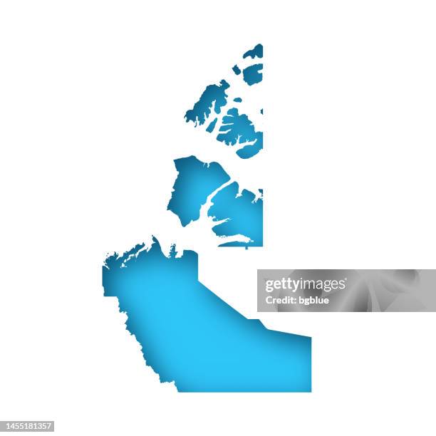 northwest territories map - white paper cut out on blue background - yellowknife stock illustrations