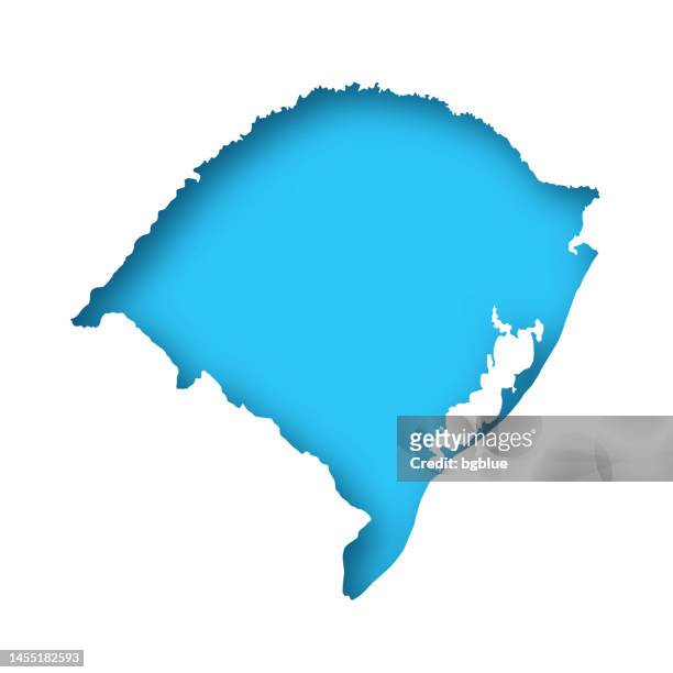 rio grande do sul map - white paper cut out on blue background - rio grande do sul state stock illustrations