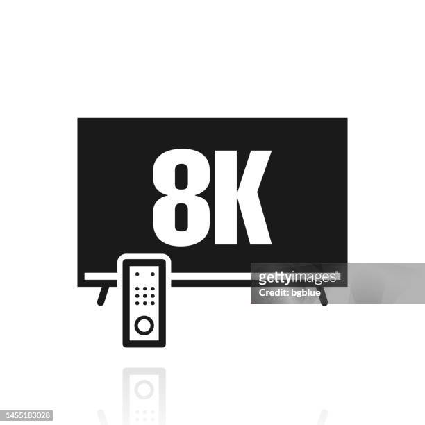 stockillustraties, clipart, cartoons en iconen met 8k tv. icon with reflection on white background - lcd television