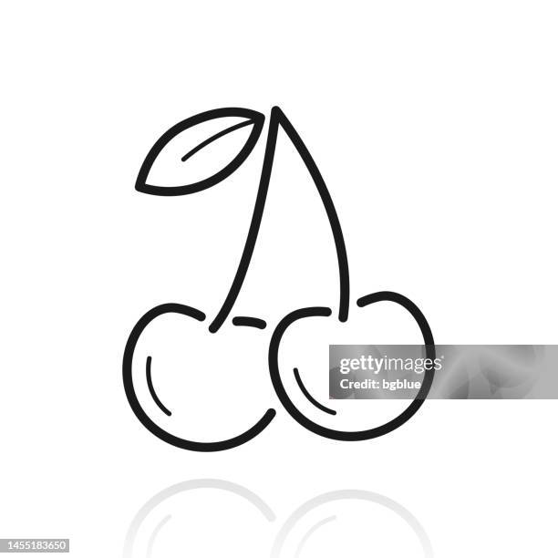 cherry. icon with reflection on white background - black cherry stock illustrations