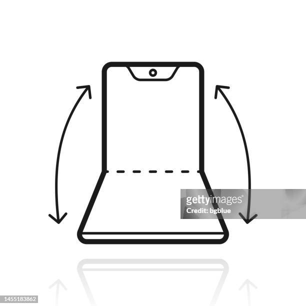 折りたたみ式スマートフォン。白い背景に反射するアイコン - ガラケー点のイラスト素材／クリップアート素材／マンガ素材／アイコン素材
