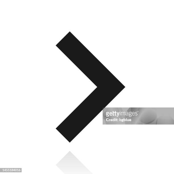 chevron rechts. symbol mit reflexion auf weißem hintergrund - chevron stock-grafiken, -clipart, -cartoons und -symbole