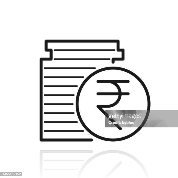 indian rupee coins stack. icon with reflection on white background - budget icon stock illustrations