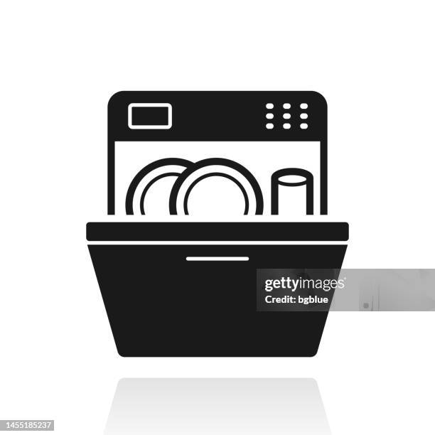 dishwasher. icon with reflection on white background - dishwasher stock illustrations