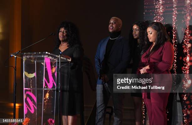 Margaret Ensley, Dominic Nash, Dia Nash and Donielle Nash speak at WP Miller Special Events' "A Golden Salute" to black actresses at The...