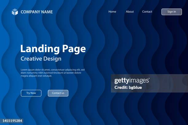 landing page template - trendy geometric background with blue abstract waves - wave pattern stock illustrations