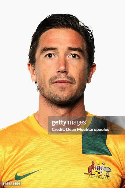 Harry Kewell of Australia poses during an Australian Socceroos headshots session at Scandic Copenhagen Hotel on May 31, 2012 in Copenhagen, Denmark.