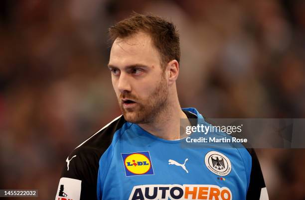 Andreas Wolff, goaltender of Germany reacts during the handball international friendly match between Germany and Iceland at ZAG-Arena on January 08,...