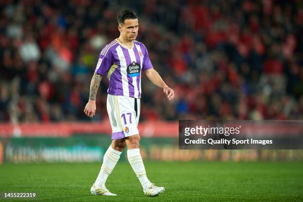 Roque Mesa of Real Valladolid CF reacts during the La Liga Santander match between RCD Mallorca and Real Valladolid CF at Estadi Mallorca Son Moix on...