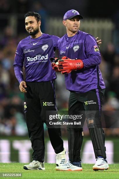 Faheem Ashraf of the Hurricanes celebrates the wicket of Hilton Cartwright of the Stars during the Men's Big Bash League match between the Hobart...