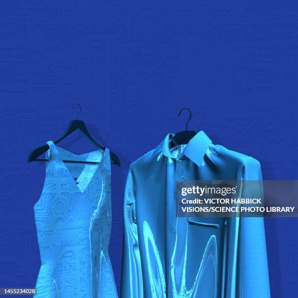 smart clothing, conceptual illustration - 3d printed dress stock illustrations