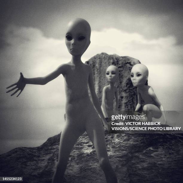 aliens, illustration - grey aliens stock illustrations