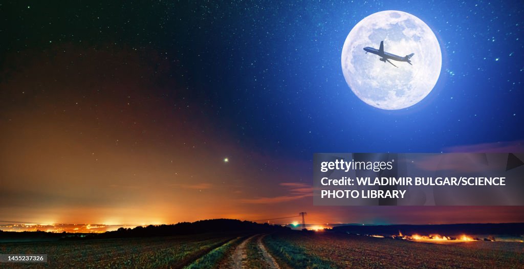 Plane in front of full Moon