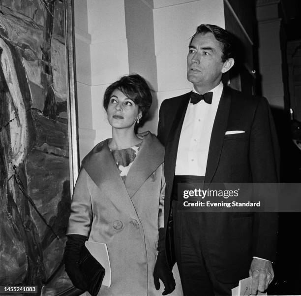 American actor Gregory Peck and his wife Veronique visiting the Tate Gallery in London on July 8th, 1960.