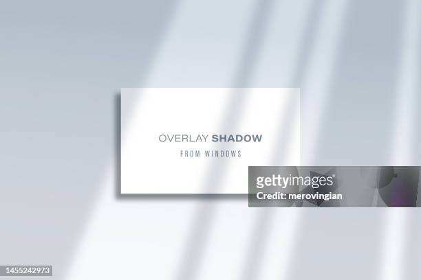 stockillustraties, clipart, cartoons en iconen met shadow overlay effect template. transparent soft light and shadows from window. mockup of window shade over wall hanging frame - ruit