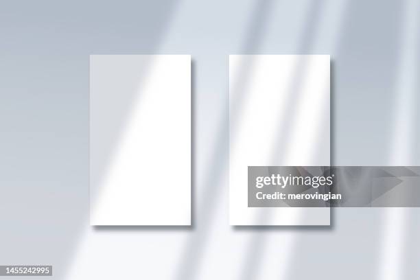 shadow overlay effect template. transparent soft light and shadows from window. mockup of window shade over wall hanging frames - window poster mockup stock illustrations