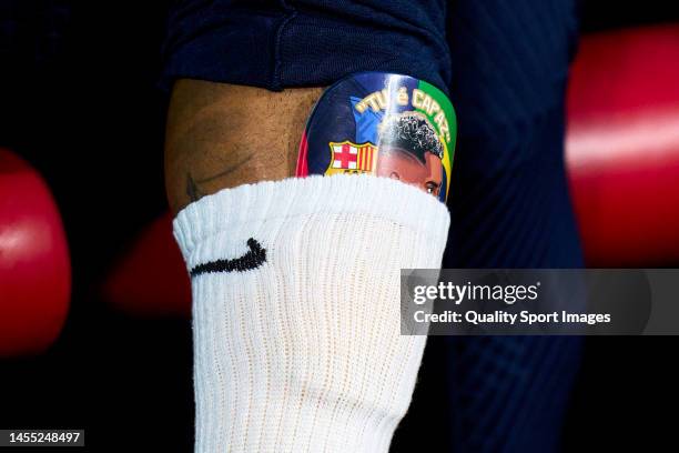 Raphinha of FC Barcelona wearing shin pads during the LaLiga Santander match between Atletico de Madrid and FC Barcelona at Civitas Metropolitano...