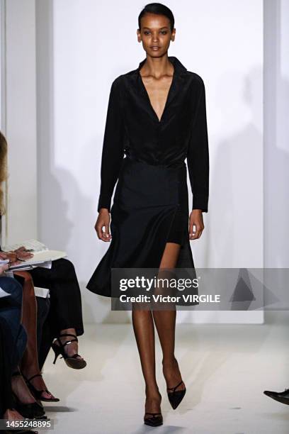 Liya Kebede walks the runway during the Narciso Rodriguez Ready to Wear Spring/Summer 2002 fashion show as part of the New York Fashion Week on...