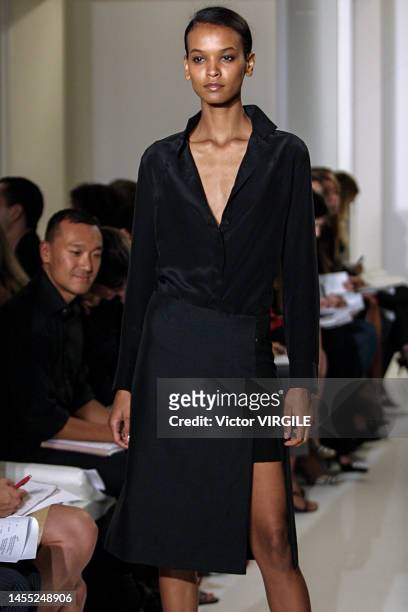 Liya Kebede walks the runway during the Narciso Rodriguez Ready to Wear Spring/Summer 2002 fashion show as part of the New York Fashion Week on...