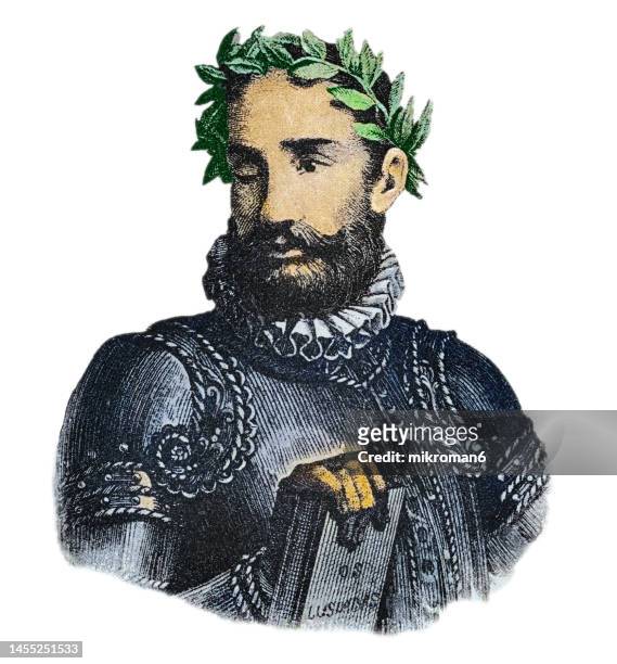 portrait of luís vaz de camões (1524 or 1525 – 10 june 1580) is considered portugal's and the portuguese language's greatest poet - camões stock pictures, royalty-free photos & images