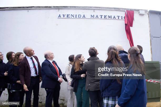 Student with the mayor of Seville, Antonio Muñoz, during the act of labeling the Avenida Matematicas, on January 9, 2023 in Seville . The City...