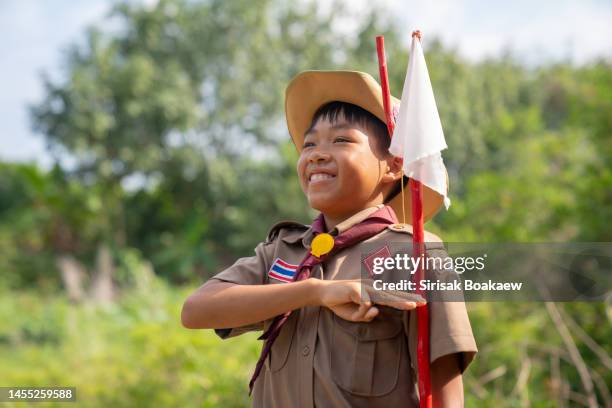 boy scouts camping happily - boy scout camping stock pictures, royalty-free photos & images