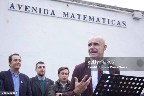 The mayor of Seville, Antonio Muñoz, attends to the media during the act of labeling of Avenida Matematicas, on January 9, 2023 in Seville . The City...