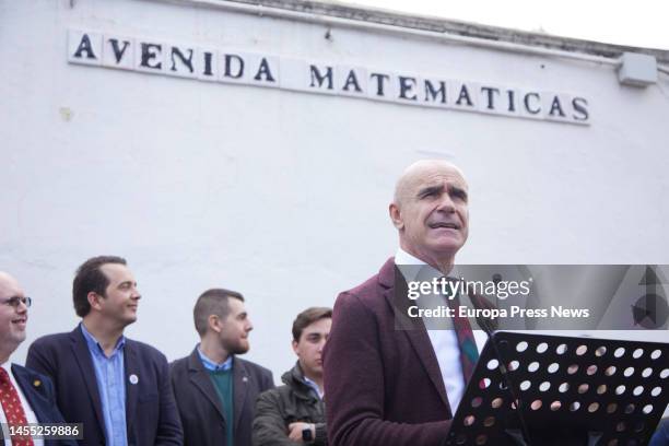 The mayor of Seville, Antonio Muñoz, attends to the media during the act of labeling of Avenida Matematicas, on January 9, 2023 in Seville . The City...