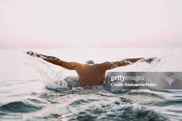 allenamento di nuoto dell'atleta determinato - nuoto foto e immagini stock