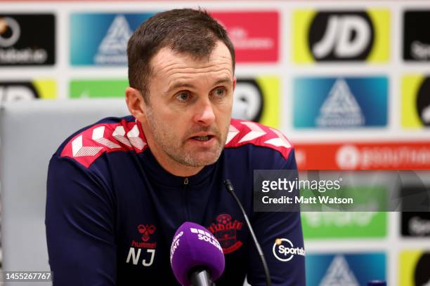 Southampton manager Nathan Jones during a Southampton FC press conference at the Staplewood Campus on January 09, 2023 in Southampton, England.