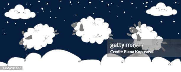 abstract colored night background with cartoon cute sheep in flat style. modern creative illustration for app, website, presentation or design. - pink sheep stock illustrations