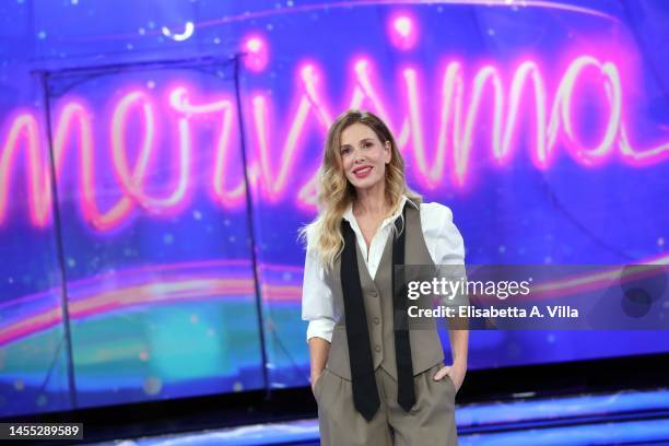 Alessia Marcuzzi attends the "Boomerissima" TV Show at Rai Studios on January 09, 2023 in Milan, Italy.