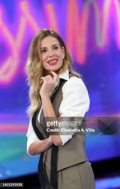Alessia Marcuzzi attends the "Boomerissima" TV Show at Rai Studios on January 09, 2023 in Milan, Italy.
