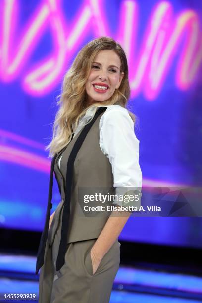 Alessia Marcuzzi attends the "Boomerissima" TV Show at Rai Studios on January 09, 2023 in Milan, Italy.