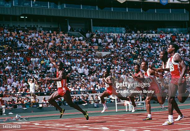 Canadian sprinter Ben Johnson wins the 100 metres final at the Seoul Olympics, 24th September 1988. However he was later disqualified when traces of...