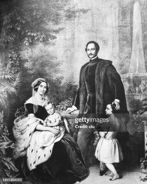 bavaria, royal family in hohenschwangau, 1850 - schwaben stock-grafiken, -clipart, -cartoons und -symbole