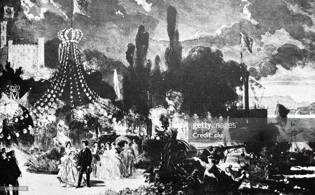Fireworks on the occasion of the visit of Empress Maria Alexandrovna in Berg, Bavaria, September 1868