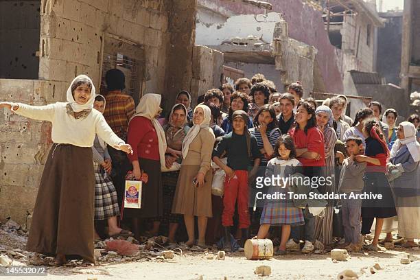 Palestinian refugees at the Bourj el-Barajneh camp in Beirut, Lebanon, during the Lebanese Civil War, 1989.
