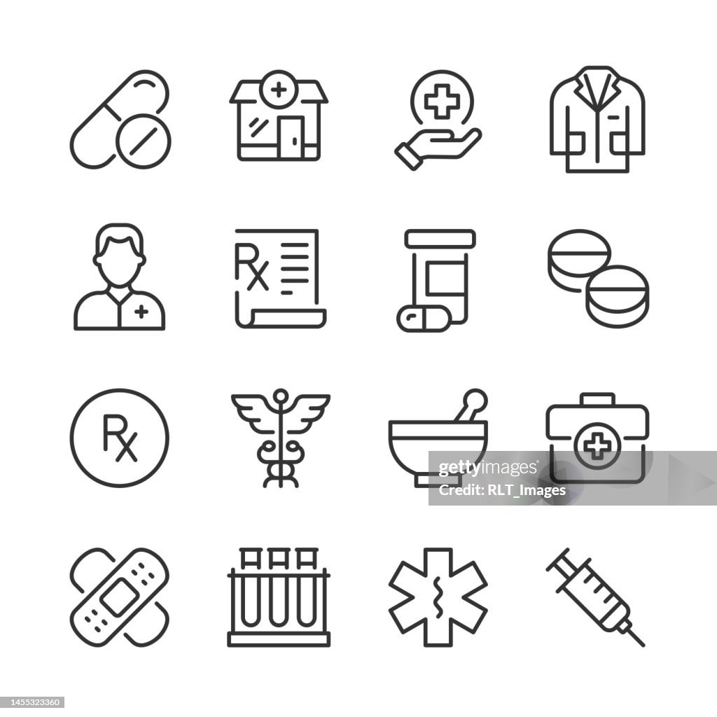 Iconos de farmacia — Serie Monoline