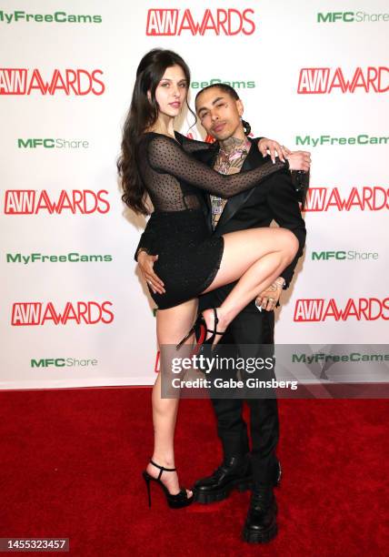 Leah Gotti and Gxx attend the 2023 Adult Video News Awards at Resorts World Las Vegas on January 07, 2023 in Las Vegas, Nevada.